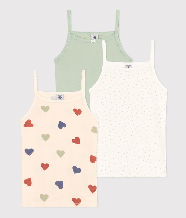 Juego de 3 camisetas de tirantes infantiles de algod&oacute;n con corazones multicolor