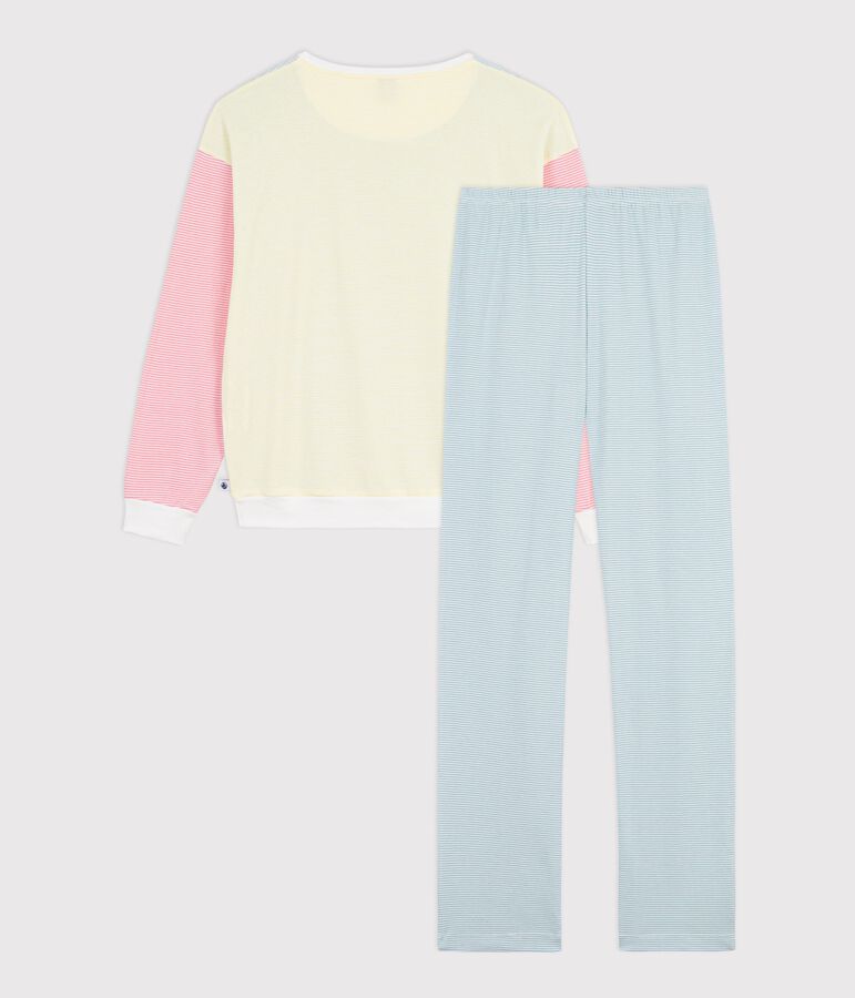 Pijama de algod&oacute;n a rayas para mujer blanco MARSHMALLOW/blanco MULTICO