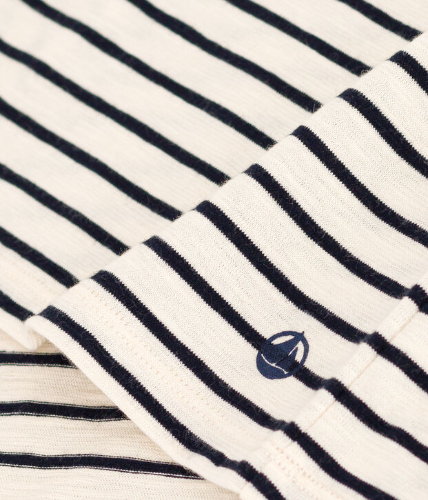 Camiseta La Recta de algod&oacute;n a rayas con cuello redondo para mujer crudo/azul