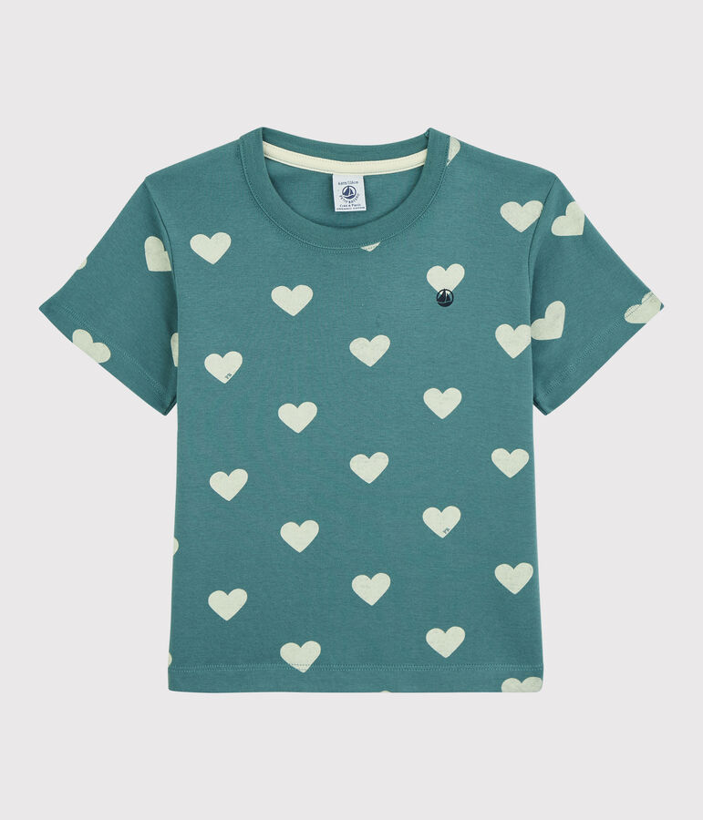 Camiseta de manga corta de algod&oacute;n de ni&ntilde;o verde/crudo
