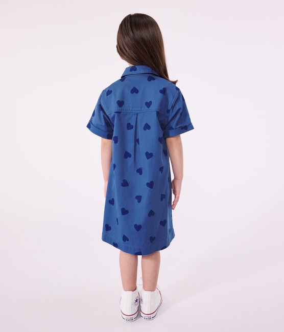 Vestido infantil de algodón de manga corta con corazones azul ALASKA FONCE/ MEDIEVAL