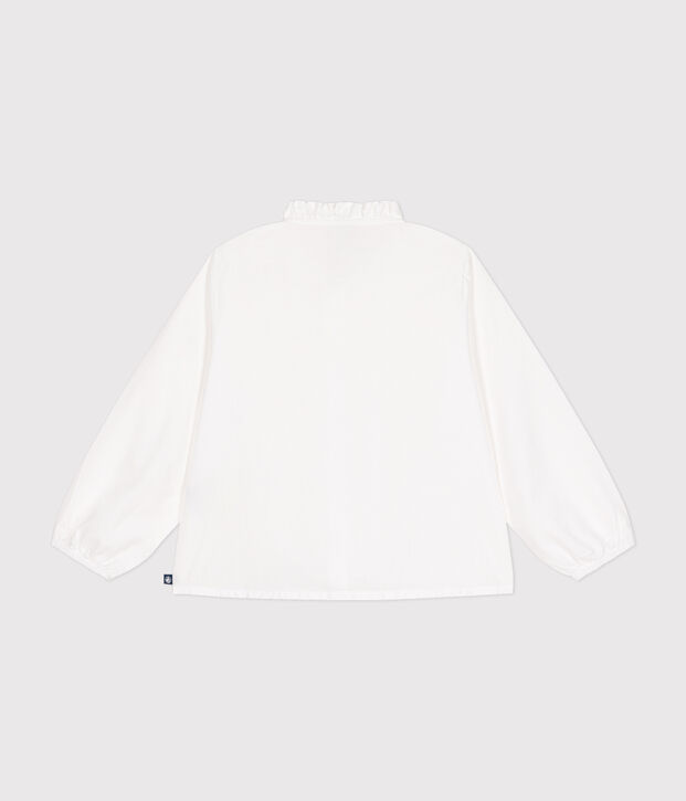 Blusa de manga larga de tela para ni&ntilde;a blanco