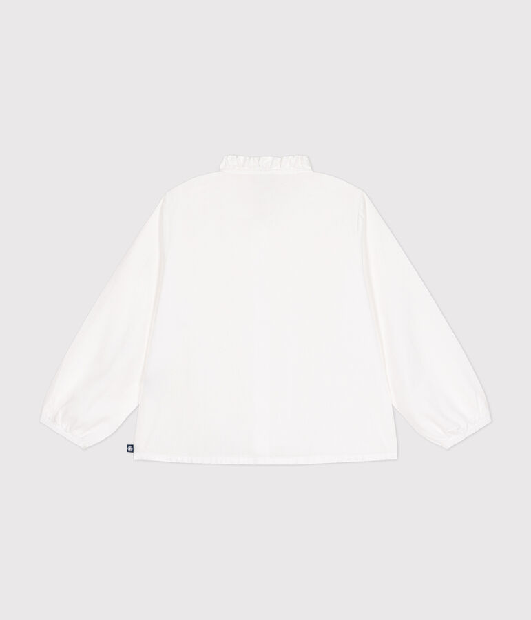 Blusa de manga larga de tela para ni&ntilde;a blanco