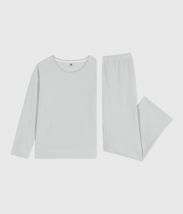 Pijama de terciopelo liso de pierna recta para mujer azul