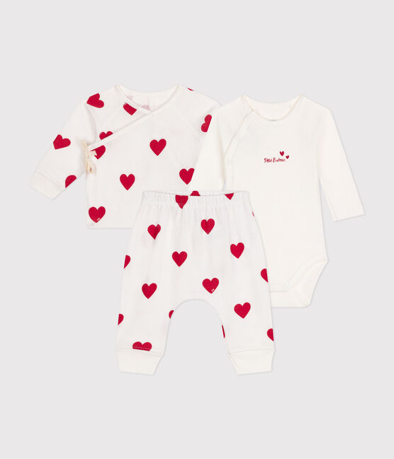 Conjunto de 3 piezas a rayas de algodón de bebé blanco MARSHMALLOW/rojo TERKUIT