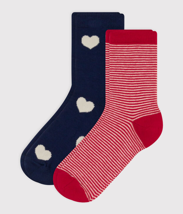 Juego de 2 pares de calcetines de punto de algod&oacute;n con corazones para ni&ntilde;os multicolor