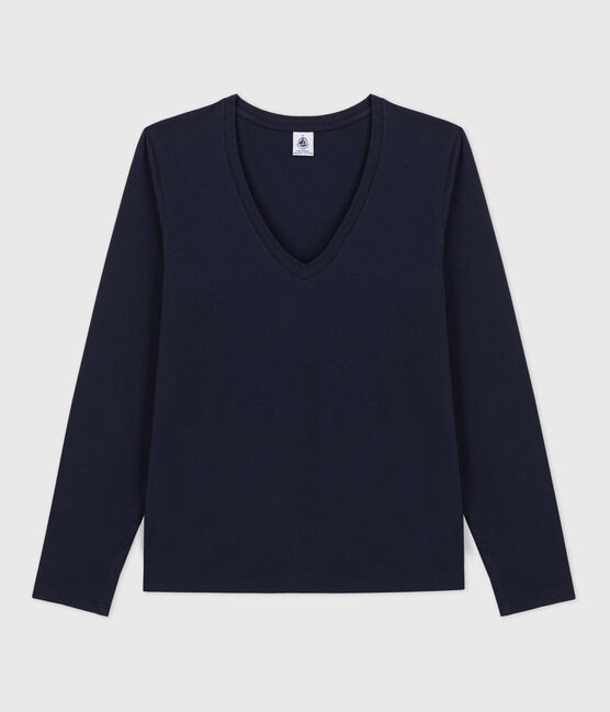 Camiseta de algodón Le Droit con cuello de pico para mujer azul SMOKING