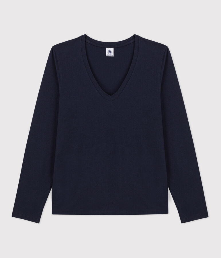 Camiseta de algod&oacute;n Le Droit con cuello de pico para mujer azul