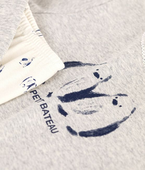Pijama infantil de algodón con estampado de pingüino gris BELUGA/blanco MULTICO