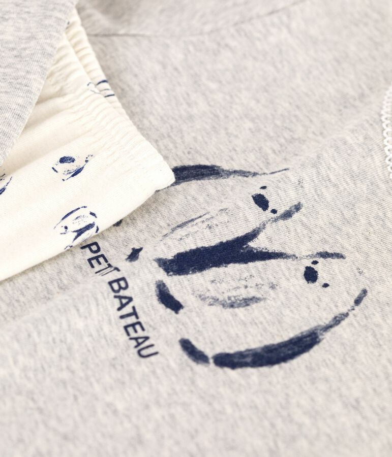 Pijama infantil de algod&oacute;n con estampado de ping&uuml;ino gris BELUGA/blanco MULTICO