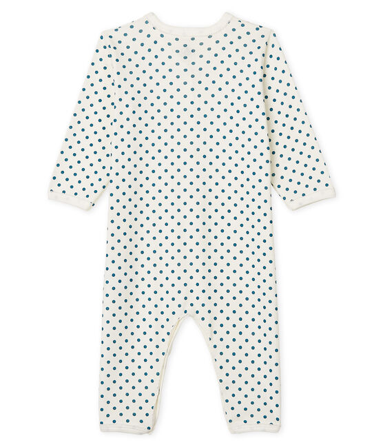 Pijama sin pies para bebé niña acanalado blanco MARSHMALLOW/azul CONTES