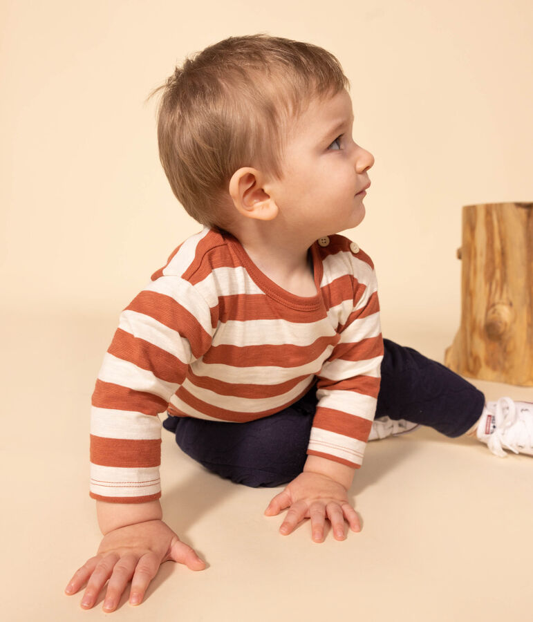 Camiseta de manga larga de jersey flameado estampado para beb&eacute; marron/crudo