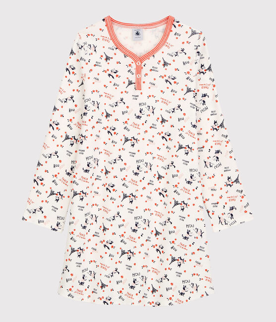 Camisón de flores con estampado de París de niña de algodón orgánico blanco MARSHMALLOW/blanco MULTICO