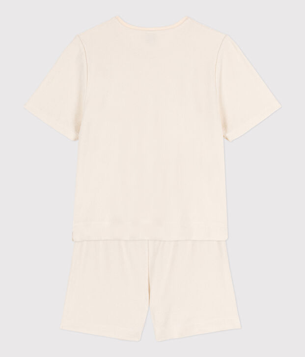 Pijama corto y liso de rizo para mujer crudo