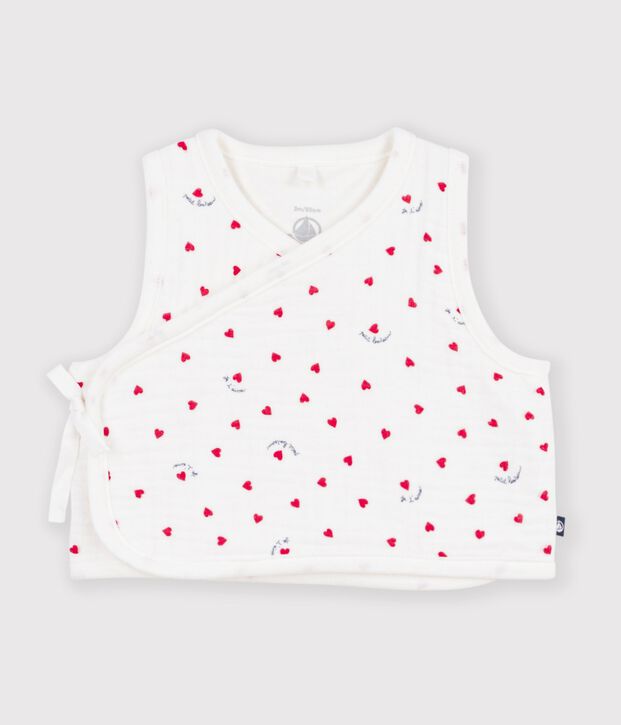 Chaleco de gasa de algod&oacute;n con estampado de corazoncitos para beb&eacute; blanco/multicolor