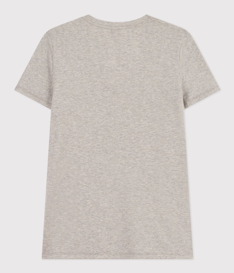 Camiseta LA RECTA de algod&oacute;n con cuello de pico para mujer gris