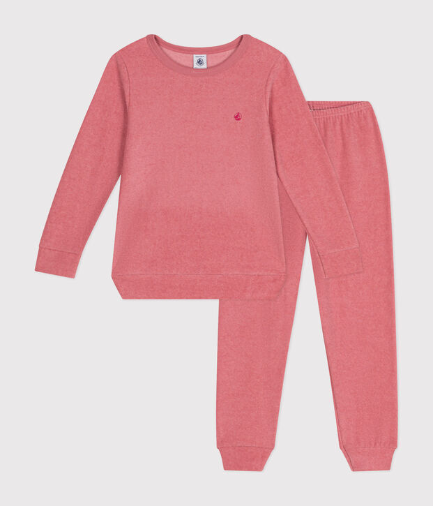 Pijama infantil liso de tejido de rizo cepillado rosa