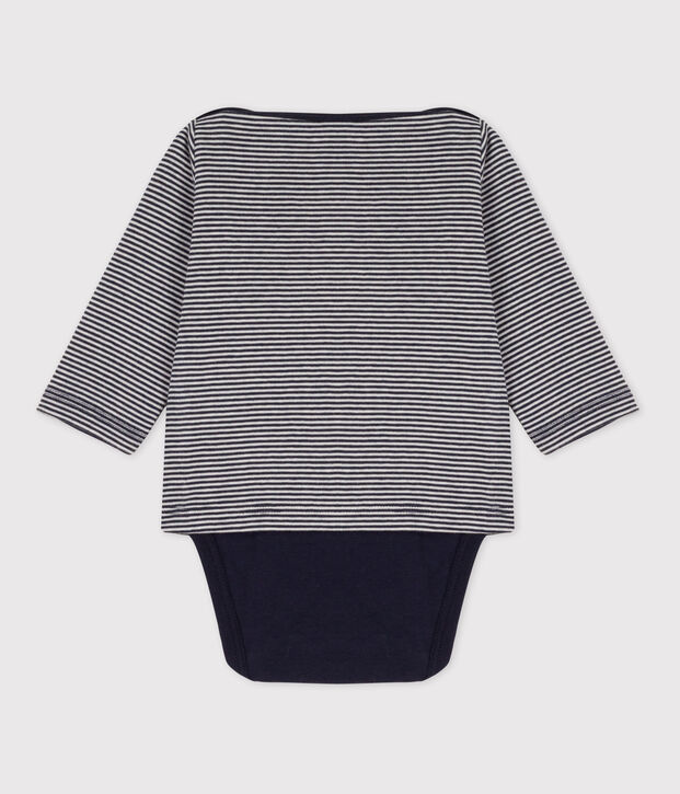 Camiseta con bodi de algod&oacute;n para beb&eacute; azul/blanco