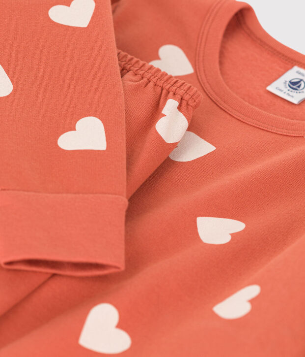 Pijama de felpa con coraz&oacute;n para ni&ntilde;a rosa/crudo