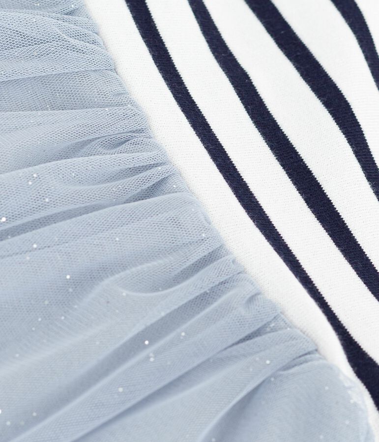 Vestido de dos materiales de manga corta para beb&eacute; azul/multicolor