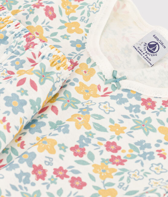 Pijama corto de algodón con flores para niña blanco MARSHMALLOW/blanco MULTICO