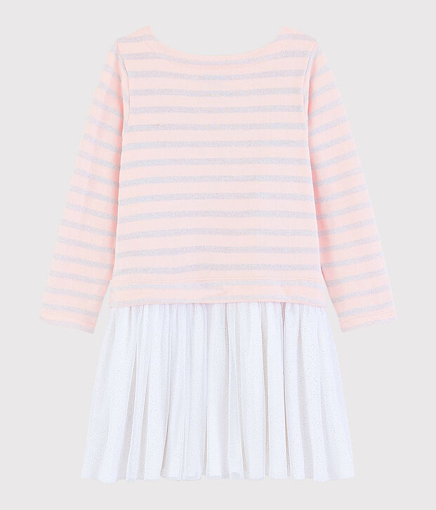 Vestido de manga larga para ni&ntilde;a rosa/gris