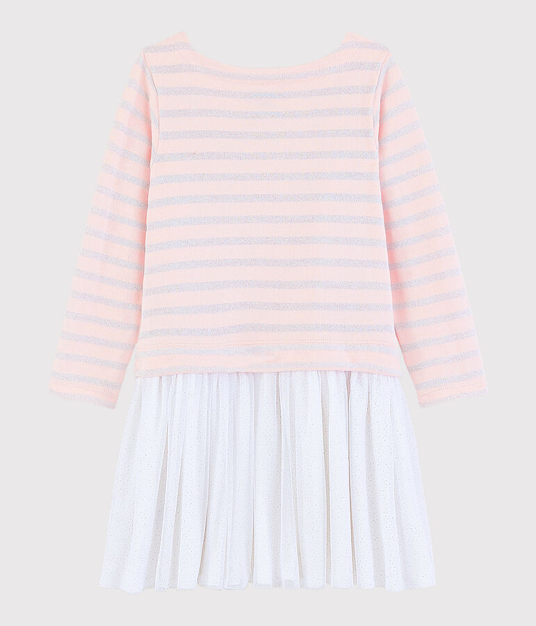 Vestido de manga larga para ni&ntilde;a rosa/gris