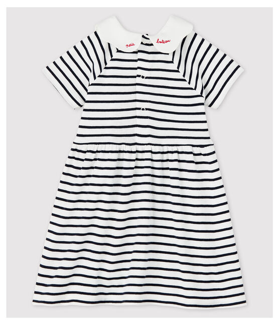 Vestido de manga corta de canalé de rayas de bebé niña blanco MARSHMALLOW/azul SMOKING