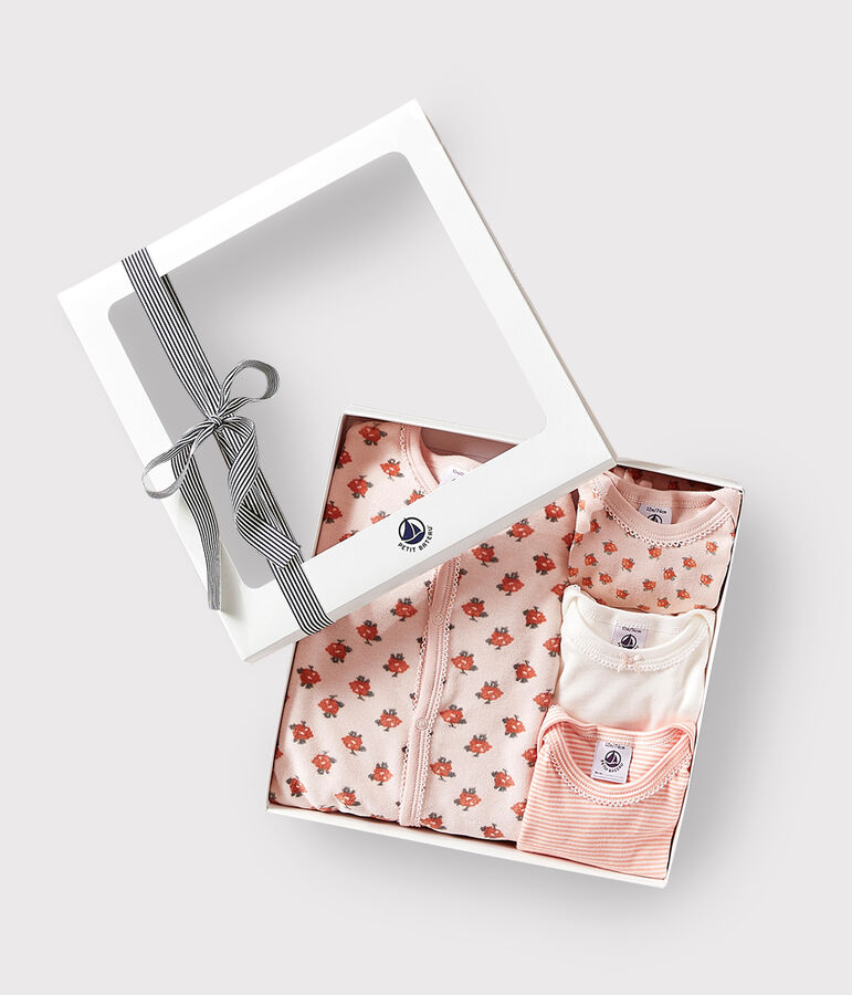 Lote de 1 pijama y 3 bodis de flores para beb&eacute; multicolor