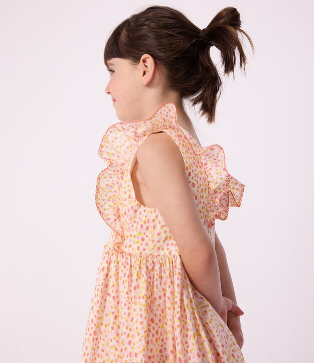 Vestido infantil sin mangas de algod&oacute;n con estampado y espalda descubierta blanco/multicolor