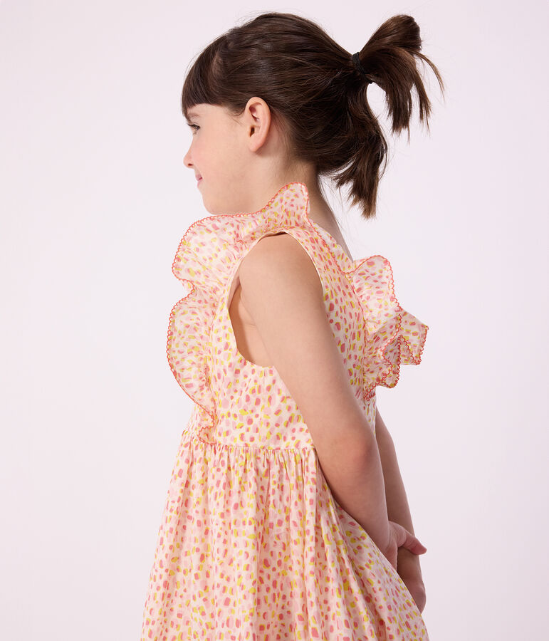 Vestido infantil sin mangas de algod&oacute;n con estampado y espalda descubierta blanco/multicolor