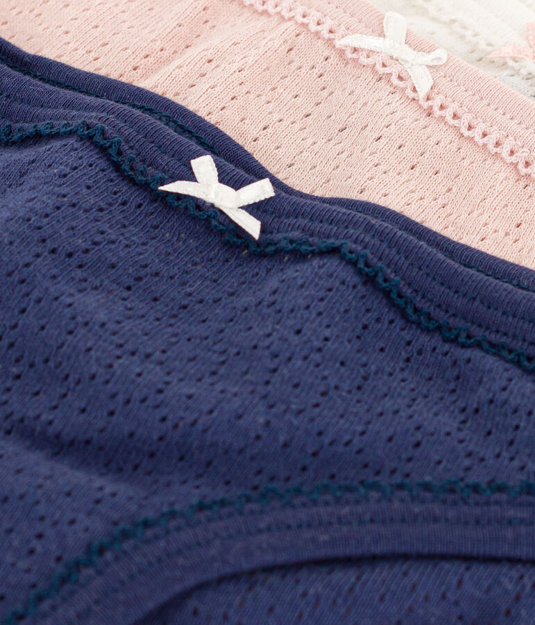 Juego de 3 braguitas lisas de algod&oacute;n calado para ni&ntilde;a multicolor