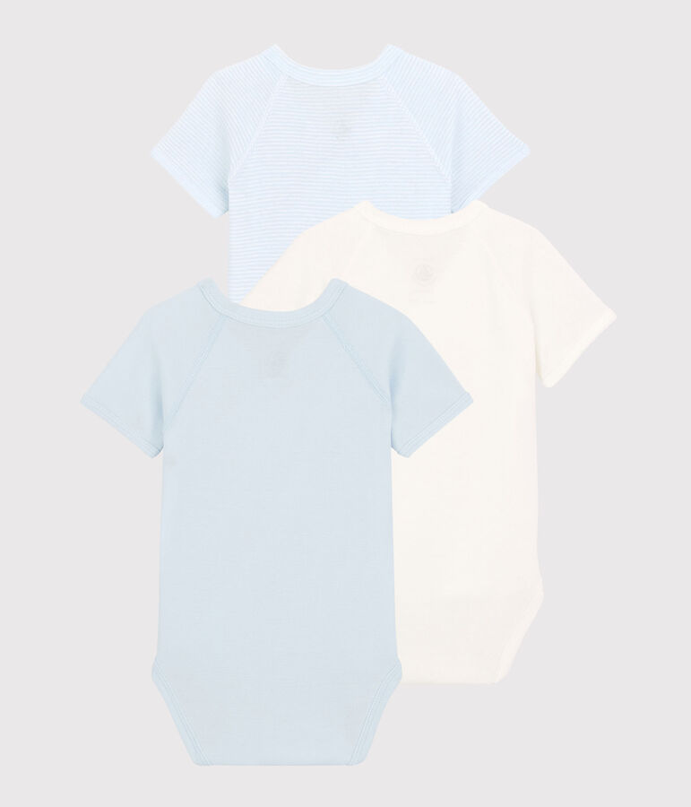 Lote de 3 bodys cruzados mil rayas de manga corta de beb&eacute; de algod&oacute;n ecol&oacute;gico multicolor