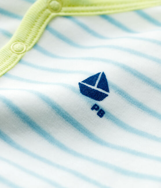 Pijama enterizo de rayas azules de terciopelo de bebé blanco MARSHMALLOW/azul TIKI