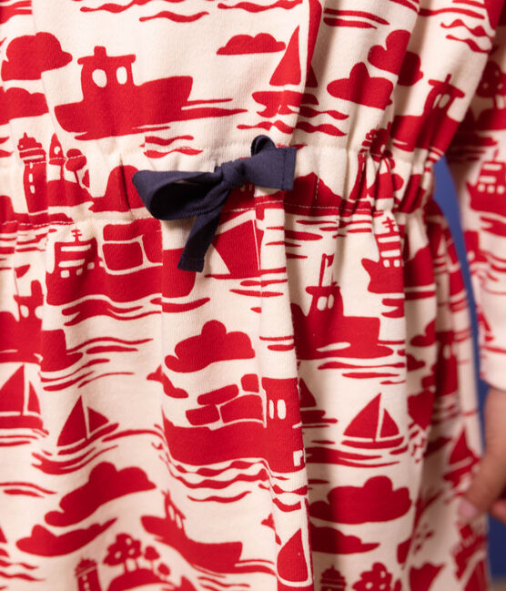 Vestido estampado de muletón de manga larga para niña rojo AVALANCHE/ ROUGE