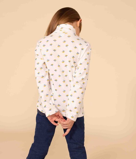 Prenda de cuello de cisne con estampado de flores de algodón de niña blanco MARSHMALLOW/blanco MULTICO