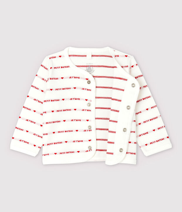 Rebeca Petit Bateau con Je t'aime de beb&eacute; en jacquard de algod&oacute;n ecol&oacute;gico blanco/rojo