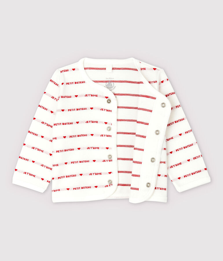 Rebeca Petit Bateau con Je t'aime de beb&eacute; en jacquard de algod&oacute;n ecol&oacute;gico blanco/rojo