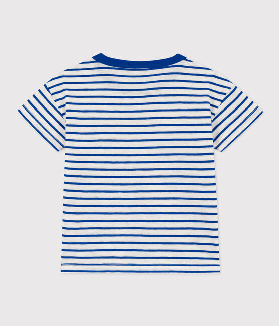 Camiseta de algodón a rayas para niño/niña blanco MARSHMALLOW/azul PERSE