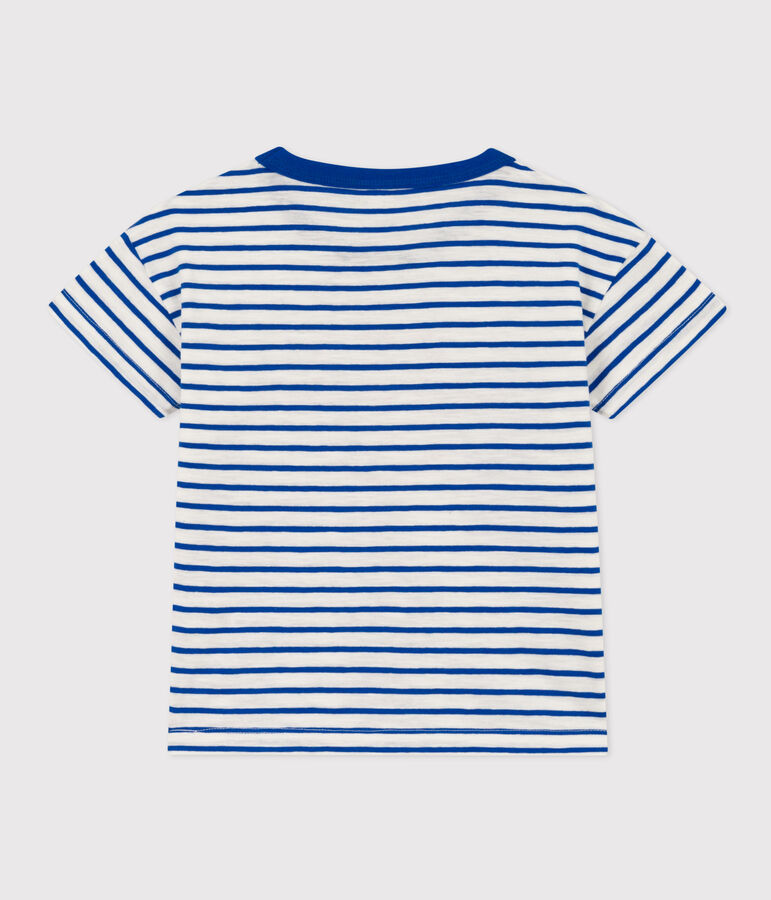 Camiseta de algod&oacute;n a rayas para ni&ntilde;o/ni&ntilde;a blanco/azul