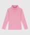 Camiseta infantil lisa de cuello alto de algod&oacute;n rosa
