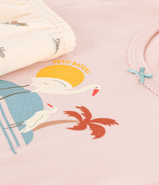 Pijama corto de algodón con animales para niña rosa SALINE/blanco MULTICO