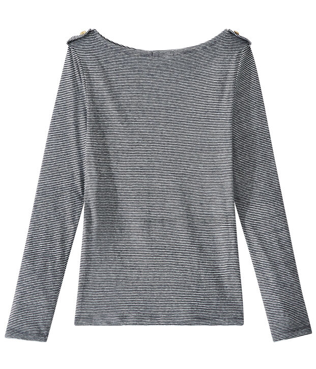 Camiseta de manga larga de lino rayado azul/blanco