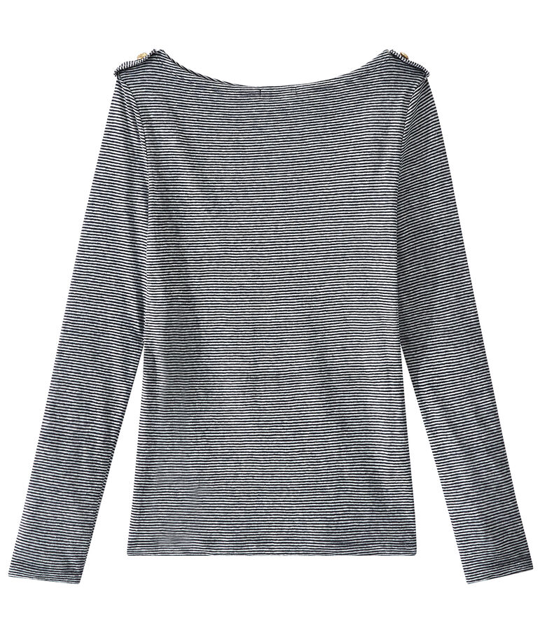 Camiseta de manga larga de lino rayado azul SMOKING/blanco LAIT