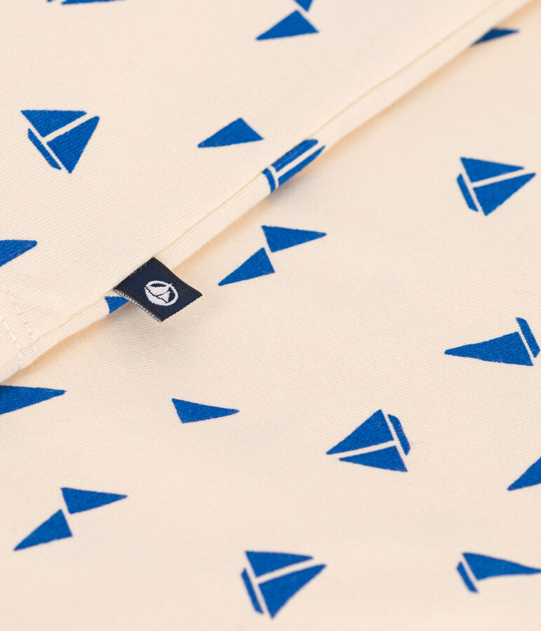 Camiseta de algod&oacute;n de manga corta con estampado de barcos para beb&eacute; crudo/azul