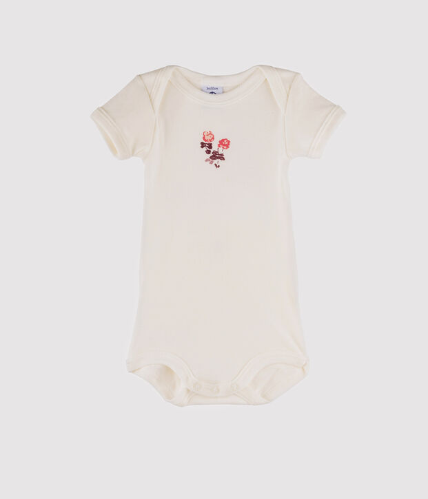 Body de manga corta para beb&eacute; ni&ntilde;a blanco/rosa