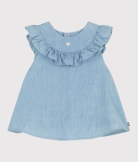 Blusa sin mangas de algodón chambray bordado para bebé azul BLEU CLAIR