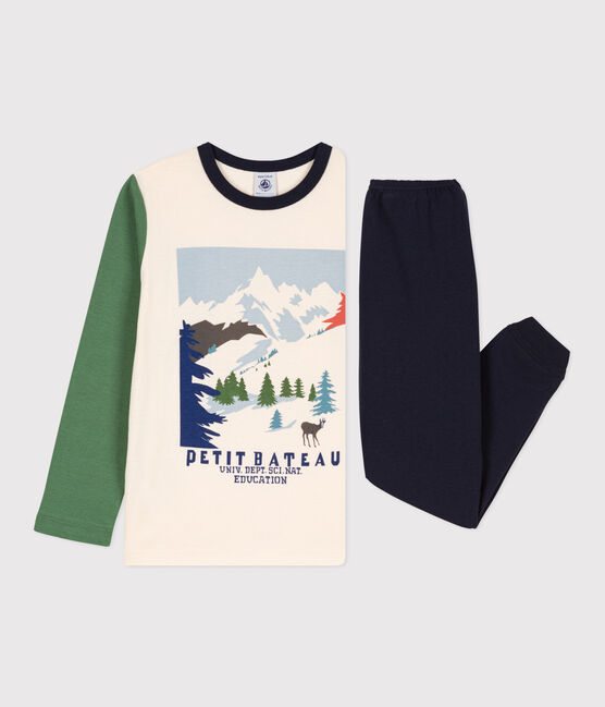 Pijama de algodón para niño/niña azul SMOKING/blanco MULTICO