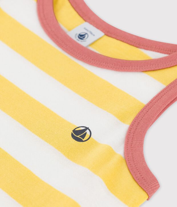 Vestido sin mangas de algod&oacute;n a rayas para ni&ntilde;a amarillo/blanco