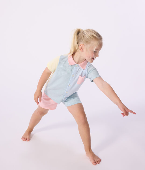 Pijama infantil corto abotonado de algod&oacute;n a rayas blanco/multicolor